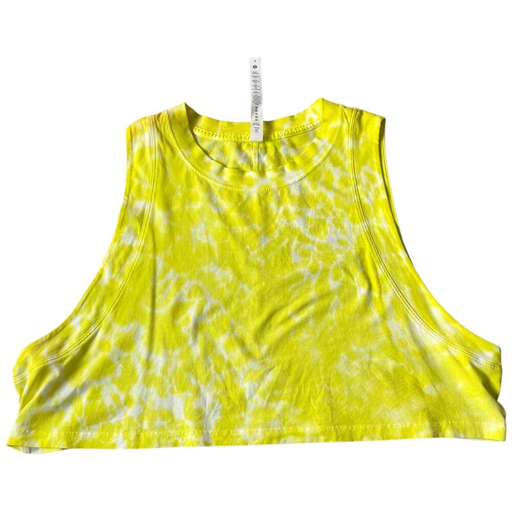 NWOT Lululemon All Yours Crop Tank Top Yellow Tie Dye Crewneck Sleeveless Sz. 12